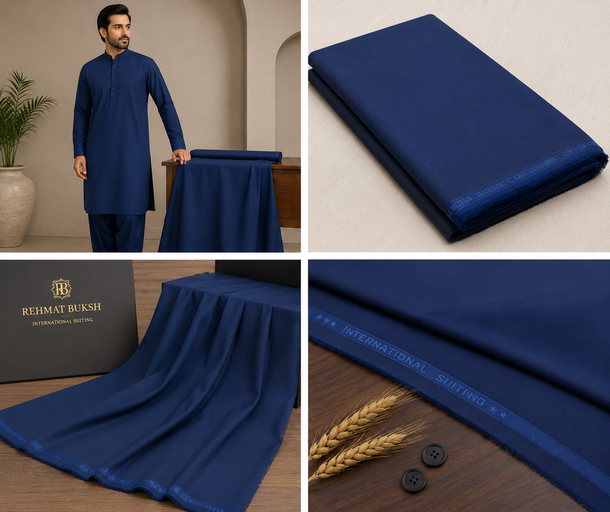 Rehmat Buksh International Suiting – Premium Navy Blue Unstitched Suit