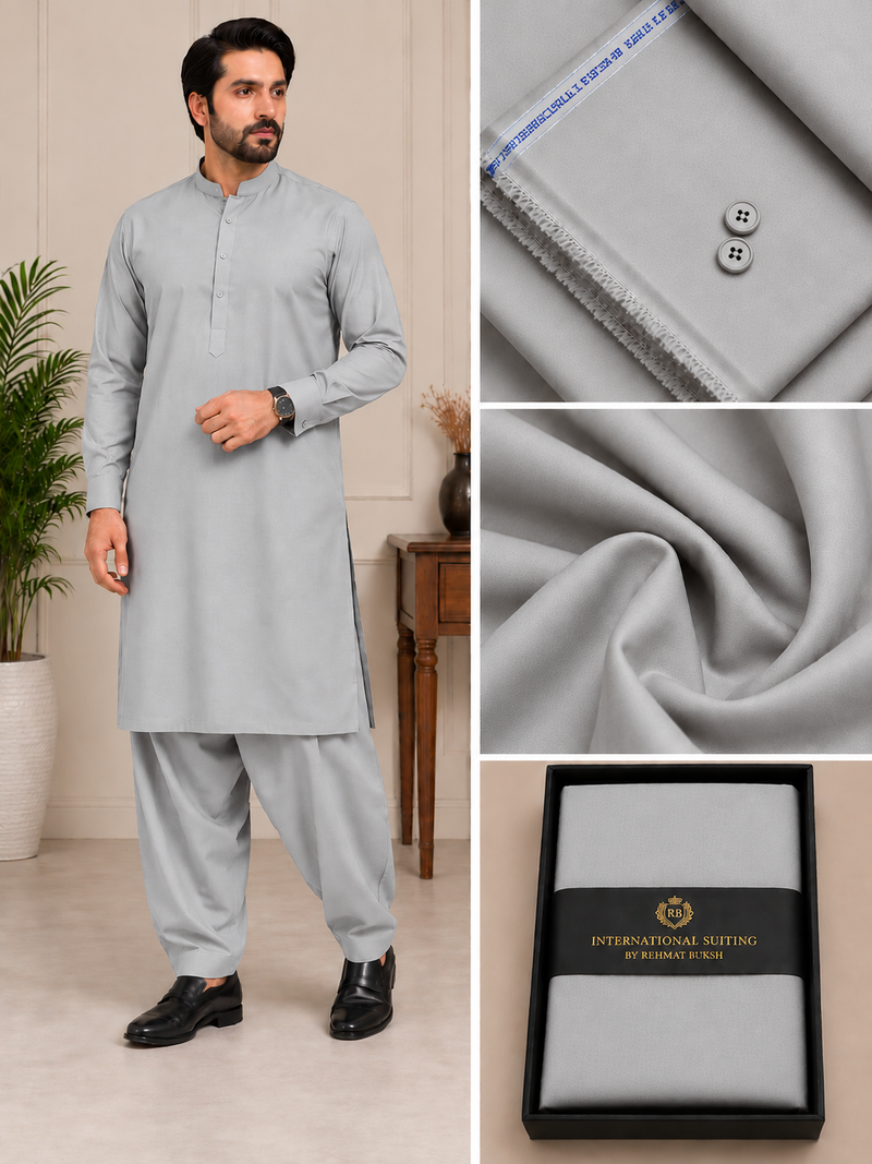 International Suiting Premium Ash Grey Unstitched Suit | Rehmat Buksh